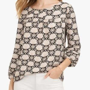 LOFT Floral Print Long Sleeve Blouse Neutral Beige, Black and Ivory Size XS